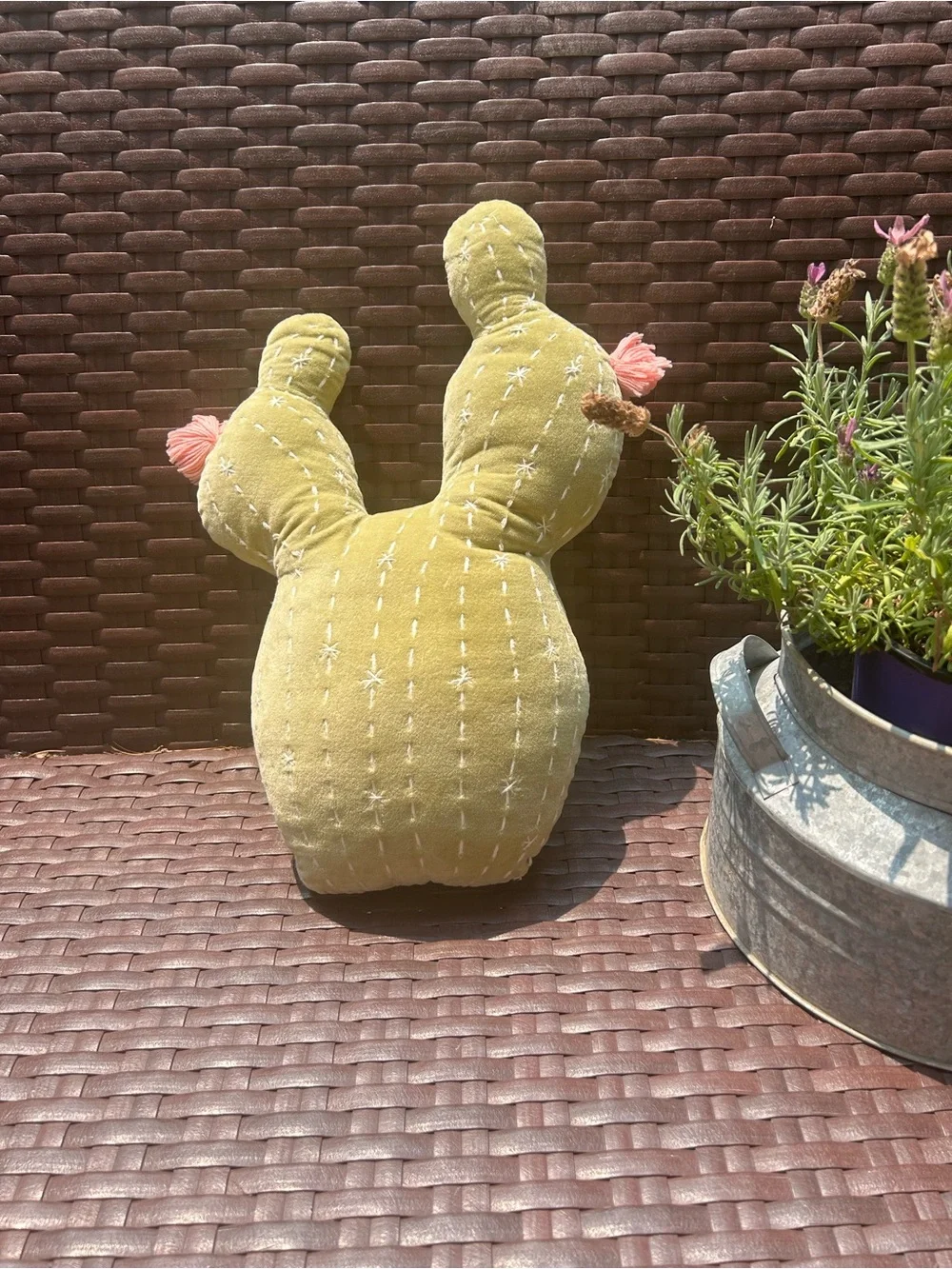 Cactus Accent Pillow Olive Green w/Pink Tassels - soft and very pretty -